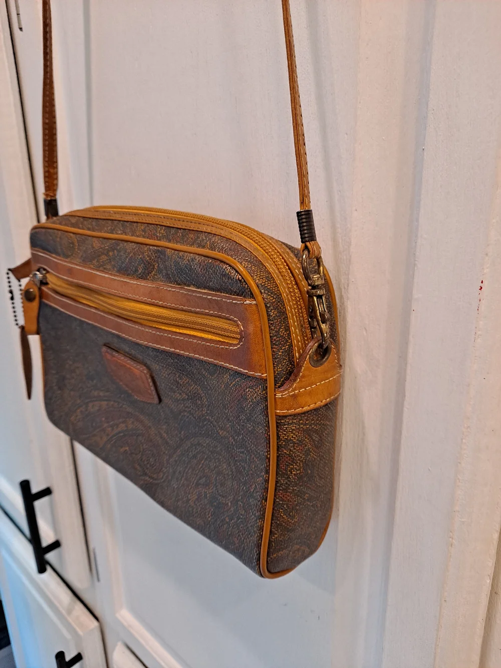 Carlo Rino Italian Vintage 80s Paisley Pattern Brown Crossbody Bag Trendy